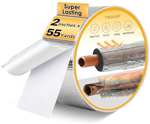 TWAKAP Super Age-Resistant AC Pipe Foam Insulation Tube Wrap Protect Foil Fiberglass Tape,More Weather-Resistant Shield for Pipe Insulation Foam Tube, Reflect 95% Thermal for Window AC Unit,HVAC Duct