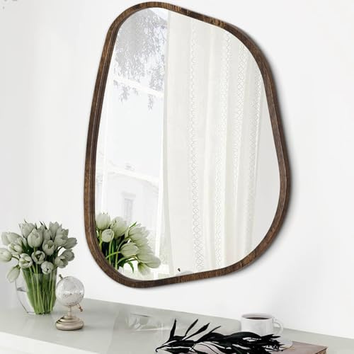 HLFMVWE Asymmetrischer Akzentspiegel für die Wand, unregelmäßiger, ovaler Holzrahmen, moderner, einzigartiger Wandspiegel, dekorativ, Boho, Schminktisch, Badezimmer, Wohnzimmer, Schlafzimmer