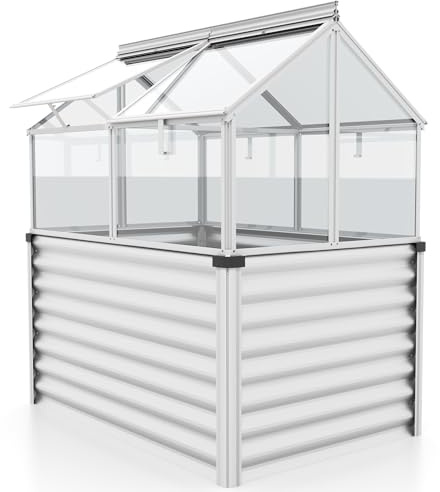 Vitavia Hochfrühbeet “Paris“ | Hochbeet & Frühbeet in Einem | Aluminium Eloxiert | 3 mm ESG-Sicherheitsglas | Wetterfest, Verstellbare Dachfenster & Abnehmbarer Aufsatz | Optimale Wachstumsbedingungen