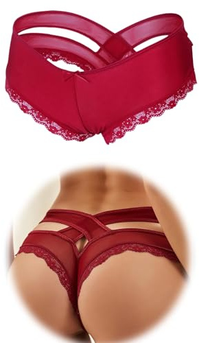 Sexy Perizoma Tanga Chic Pizzo Slip Donna Criss Cross Back Sexy Mutandine Comode Biancheria Intima Donna Morbido Elastico Hipster Carino Lingerie Intimo (IT, Testo, L, Regular, Regular, Bordeaux)