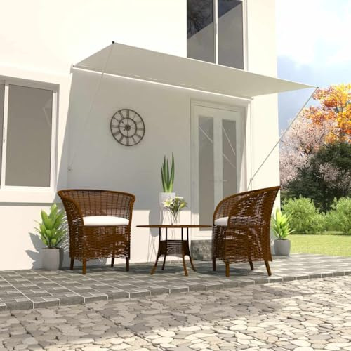 Markise, Klemmmarkise Einziehbar, Sonnenschutz für Fenster Terrasse Balkon, Balkonmarkise Fallarmmarkise Fenstermarkise,Creme,350 x 150 cm