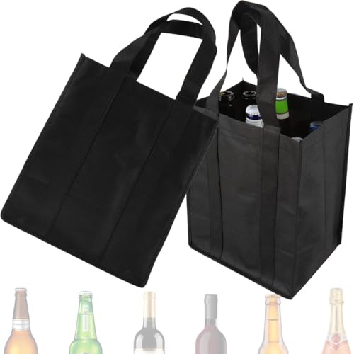 JEYORZY 2 pcs Portabottiglie Acqua, Borsa Porta Bottiglie con 6 Scomparti, organizer per bottiglie, borsa portabottiglie, Portabottiglie Pieghevole, Buste Porta Bottiglie d'Acqua Riutilizzabile, Nero