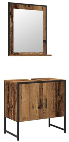 vidaXL Set de 2 Piezas de Armarios de Baño Madera Vieja con Espejo Montable en Pared Solución de Almacenamiento para Unidad de Tocador Contemporánea Cajones de Lavabo Muebles Freestanding Baño