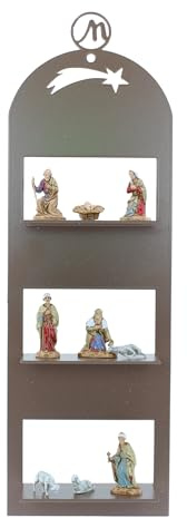 Moranduzzo - Moderne Krippe für Wand oder Dekoration, Set mit 9 Figuren 3,50 cm, Metallständer 10 x 5 x 30 cm (braun)