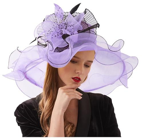 Generisch 2025 Damen Fascinator Hut Floral Tea Party Hochzeit Hut Sonnenhut Geblümt (Purple One Size)