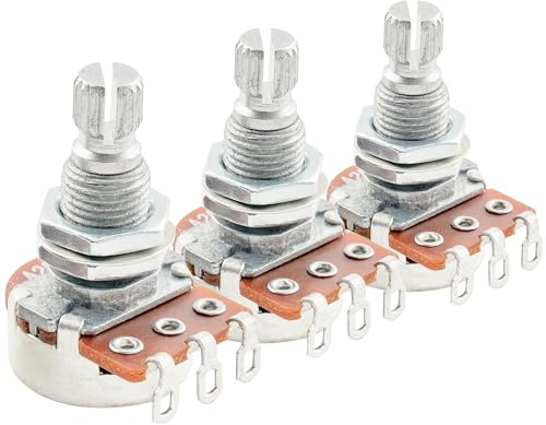Alpha A250K Mini Pots Metrisch Standard Split Shaft 9,5mm Audio Taper Potentiometer für ST Tele PB JB Style E-Gitarre Bass (3er Set)