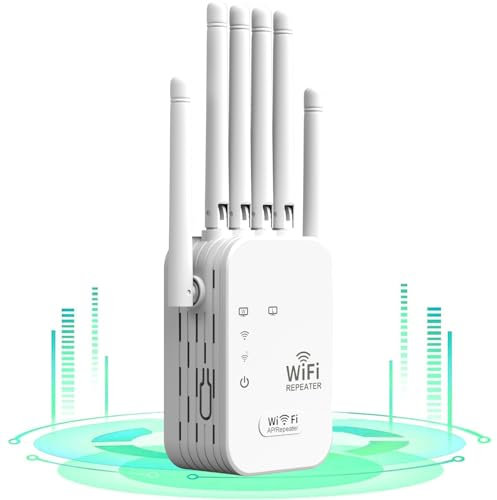 WiFi Extender Booster, Newest 6 Antennas Wireless Signal Booster Covers Up to 5800 Sq.ft and 55 Devices Internet Repeater, Home Wifi Booster Range Extender with Ethernet Port, Quick Setup