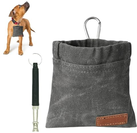 OUDQFCJ Sac à Friandises Mains Libres avec Fermeture et Sifflet pour Dressage, Petit Sac à Nourriture pour Entraînement Canin avec Mousqueton, Pochette pour Chiots et Chiens pour Éducation