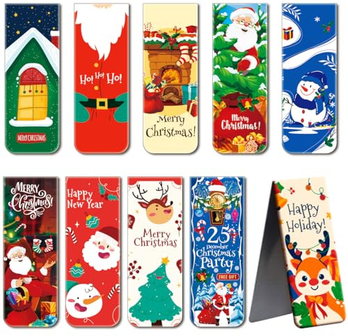 Kecdru Weihnachten Magnetische Lesezeichen 10 Stück Cartoon Magnet Seitenklammern Lesezeichen für Herren, Damen, Erwachsene, Mädchen, Jungen