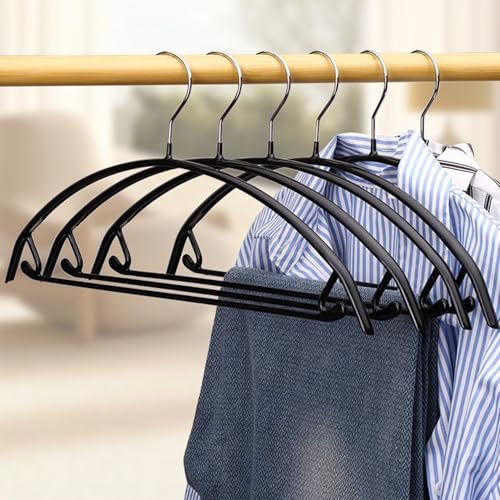 Kleiderbügel aus Metall 42 cm (20er Set) Schwarz - Gummibeschichtet Anti-Rutsch, verformungsfrei für Hemden, Blazer, Pullover, T-Shirts. Hosenbügel