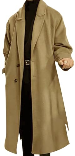 Duohropke - Cappotto da uomo in lana, manica media, slim fit, revers, ideale per l'autunno e l'inverno, giacca da lavoro calda, giacca antivento, cappotto invernale, marrone, XXL