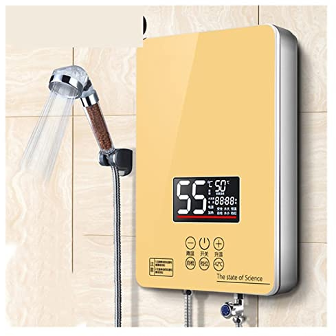 6000W chauffe-eau électrique cuisine instantanée salle de bain chauffage instantané sans réservoir douche arrosage radiateurs affichage LED(Bronze)