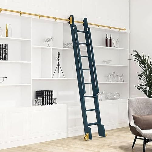 Kraftig 100–732 cm glidbibliotek hårdvarusats – komplett mobilstege spårsystem (ingen stege) för garderob och bibliotek 244 cm spårskena ingår
