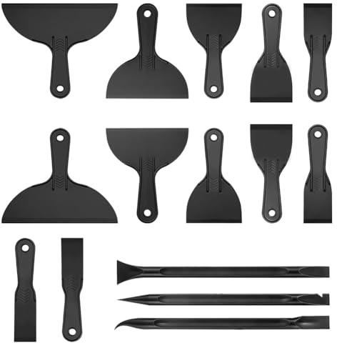 Buhdjfnke Confezione da 15 Spatole In Plastica, Spatole per Stucco, Raschietti, Set di Utensili In 6 Misure, Coltelli Flessibili per Nastratura, Cartongesso, Pittura Murale