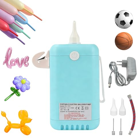 Elektrisk ballongpump, elektrisk ballongpump, bärbar ballongpump, elektrisk luftballongpump, med dubbelmunstycke, uppblåsare för födelsedag, fest och bröllop, festivaldekoration