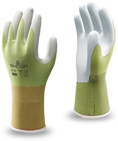 SHOWA Floreo 370 Gardening Gloves for Women & Men – 1 Pair Nitrile-Coated Garden Gloves with Touchscreen Grip – Lightweight, Breathable & Comfortable Fit for Gardening & DIY Tasks - Green 7/Medium