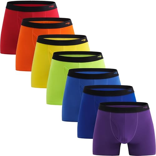 INNERSY Mens Boxer Shorts Cotton Pants Underwear Long Leg Trunks Multipack Rainbow Briefs 7 Pack (M, Rainbow)