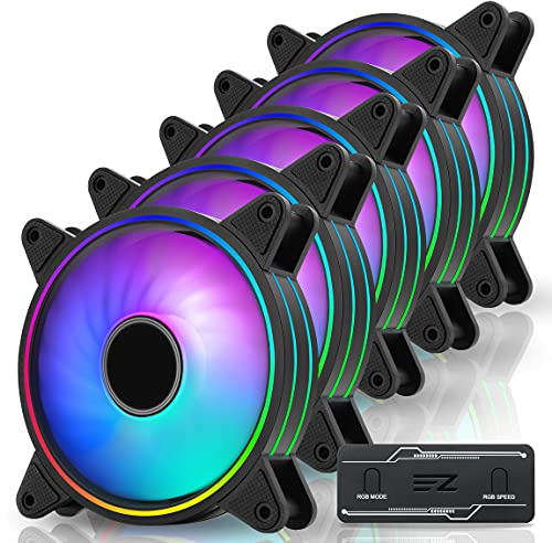 EZDIY-FAB Moonlight 120mm RGB PWM Case Fan with RGB PWM Fan Hub,5V Motherboard Sync,ARGB Computer Fan,Multiple Light Modes-5 Pack