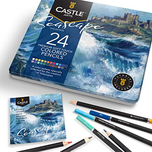 Castle Art Supplies Set med 24 marina landskapspennor för vuxna konstnärer | Perfekt för skissning, färgläggning, ritning, släta kärnor | Blandning och skiktningsprestanda