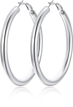 FindChic Chunky Hoop Earrings for Women Stainless Steel 60mm Round Circle Ear Loop Creole Earring 80s Party Jewelry Gifts for Her