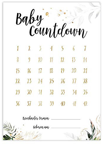 Baby Countdown DIN A4 Schwangerschaft Kalender Poster - SSW Rechner, Tage bis zur Geburt, Geschenk für Schwangere und werdende Mütter (Tropical Green)