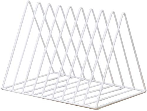 FülleMore Bücherregal Schreibtisch Metall Zeitungshalter 9 Fächer Dreieck Bücher Aufbewahrung Organizer CD Ständer Magazinhalter für Studenten Kinder Erwachsene (26x18.5x17.8cm) (Weiß)