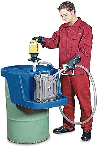 Abfüllhilfe für 200 Liter Fass aus Stahl mit Spundloch, blau, 600 mm x 400 mm x 900 mm, verhindert das Abtropfen von Flüssigkeiten