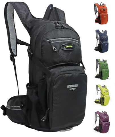 Lemuvlt Hiking Daypack 15L Capacity Waterproof Biking Backpack, Many Compartments Lightweight & Durable - Ideal for Skiing Skating Snowboarding Hiking Running MTB Cycling, Black