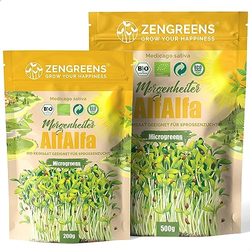 ZenGreens® - Semi di erba medica biologico - Scegli tra 10g, 200g e 500g - Germogli di erba medica - Germinazione superiore al 97% - Microgreens