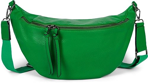 styleBREAKER Damen Halbmond Schultertasche groß | Crossbody Umhängetasche Handtasche mit 2 Wege Reißverschluss & verstellbarem Schultergurt 37 x 17 cm, Farbe:Grün