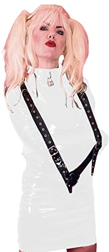 Stretchig elastisk bandage klänning latex PVC dragkedja mikro miniklänning blank punk dans fest klubb klänning, vit, S