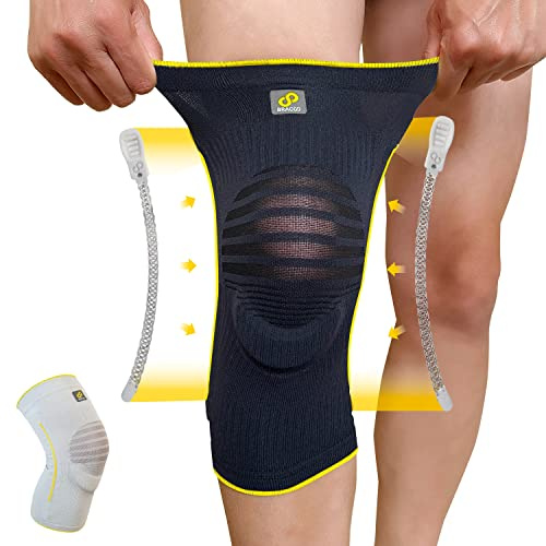 Bracoo Kniebandage Männer Damen, Bandage Knie, Kniebandage Arthrose, Knee Support, Kniebandage Meniskus, Kniestütze für Knieschmerzen, Patella kniebandage mit Seitenstabilisatoren, KE60, Schwarz, XL
