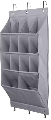 FENTEC Over Door Shoe Storage, Door Shoe Organizer 14 Pockets, Hanging Shoe Storage Organiser Back of Door Shoe Rack, Sturdy 600D Oxford Fabric with 3 Hooks for Space Saving, Heavy Duty, Grey