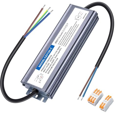 Karyoosi LED Trafo 230V auf 12V Led Transformator 150W 12.5A, Wasserdichtes IP67 LED Netzteil Für LED-Beleuchtung im Innen- und Außenbereich