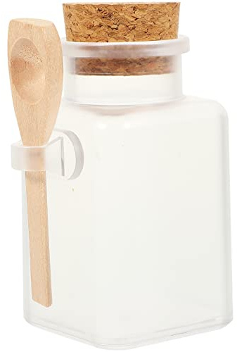 BESTonZON 6stücke Teiliges Subpackaging-flaschen Mit Korkverschluss Und Holzlöffel Portable Kosmetikpuder Badesalzbehälter Transparente Matte Aufbewahrungsfläschchen Für Maskenpulver Praktis