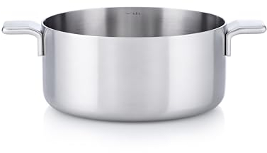 MasterPRO Alessi Bones - 24 cm Kochtopf - Hergestellt aus Edelstahl - Mattes Finish innen und außen - Gerader Körper - Messskala - Geschweißter hohler Gusseisen-Seitengriff - Induktionsgeeignet