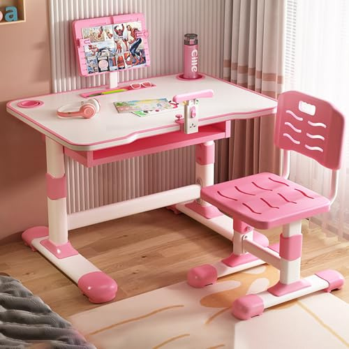Vinteky Kinderschreibtisch, Schreibtisch Höhenverstellbarer schreibtischstuhl Jugendschreibtisch mit Stuhl für Kinder, Schreibtische für Kinder mit Schubladem (Rose)