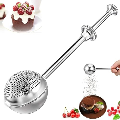 Powdered Sugar Shaker Duster Stainless Steel Sugar Shaker Baker Dusting Wand Flour Powder Filter Dust Flour Sifter Spring with Handle Flour Sugar Powder Spoon Kitchen Tools for Flour Spices (1pcs)