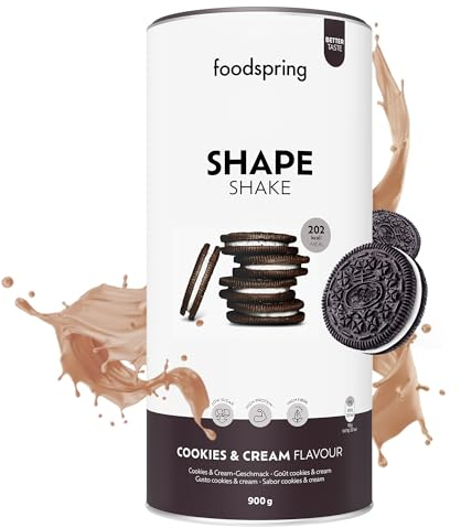 foodspring Shape Shake - batido completo, sustitutivo de comida con proteína premium para controlar el peso, 202 kcal por ración, sin gluten - 900g