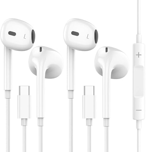 Écouteurs USB C, 2Pack- Intra Auriculaires avec Micro et contrôle du Volume Écouteurs USB Type C Filaire Casque pour iPhone 15/15 Pro, Samsung S24/S23/S22/S21, Huawei P40/P30,Mi 10, Google Pixel