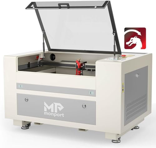 Monport 80W CO2 Laser Graviermaschine, Kommerzielle CO2 Gravurmaschine mit eingebauter Wasserkühler, integrierter Auspuff, Ruida Kontrolle, Autofokus, 900x600mm Laser Cutter für Fabrik Werkstatt