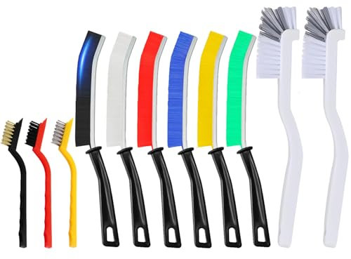 DuDuZui Set di 11 Spazzole per la Pulizia Delle Fessure, 6 Spazzole Colorate per la Pulizia Delle Fessure, 3 Spazzole Metalliche in Ottone/Acciaio Inossidabile/Nylon, 2 Spazzole da Cucina