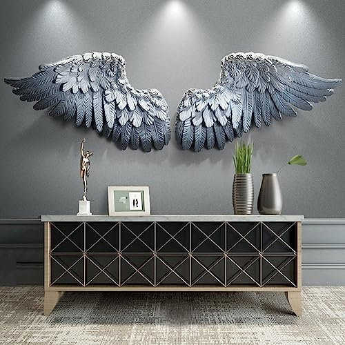 Decoración de pared de ángeles grandes en 3D, escultura artística de pared ligera de lujo para sala de estar, dormitorio, 55 x 18 pulgadas, decoración de pared de alas de ángel