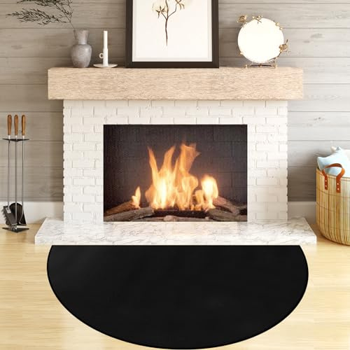 Tapis de sol de cheminée, tapis ignifuge pour cheminées et poêles à bois, tapis résistant au feu haute température pour poêles à bois, en forme de demi-cercle, taille 101,6 x 61 cm, couleur noire