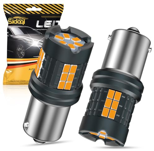Sidaqi 1156 P21W LED Amber Yellow CANBUS Error Free 25W 4800LM 30SMD 3020 Chips Super Bright Anti Hyper Flash BA15S 382 LED Indicator Bulb for Front and Rear Turn Signal Light 12-24V (Pack of 2)