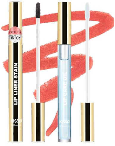 KISSIO Lip Liner Stain,Peel Off Lip Liner and Lip Care Oil,Transfer Proof,Long Lasting and Waterproof Lip Tint,Matte Finish,Lip Combo,07 Berry