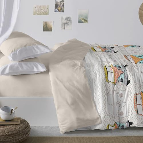 Burrito Blanco | Fundas nórdicas Estampadas | Cama de 105cm. (+Medidas Disponibles) | Diseño 107 | Color Piedra (105x190/200cm.)