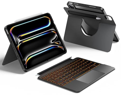 HOU Custodia Tastiera Staccabile solo per iPad Pro 11 (M5/M4 2025), Custodia Magnetica Ruotabile con Tastiera per iPad Pro 11 6/5a Gen con Trackpad Multi-Touch, Retroilluminazione a 7 Colori - Nero