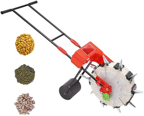 Hand-Push Roller Seeder Manual Seeder Machine Walk-Behind Row Crop Planter with 10 Seeding Nozzles Row Seeding Sowing Depth 1.38-3.07in, Planting Spacing 6.3in Precision Garden Seeder for 3-15mm Seeds