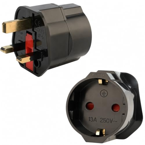 2 Stück Reiseadapter UK, Adapter England Deutschland Stecker, Steckdosenadapter England, UK adapter, Reiseadapter Typ G Geeignet für England für EU zu England/Schottland/Irland/Dubai/Maldives(Schwarz)